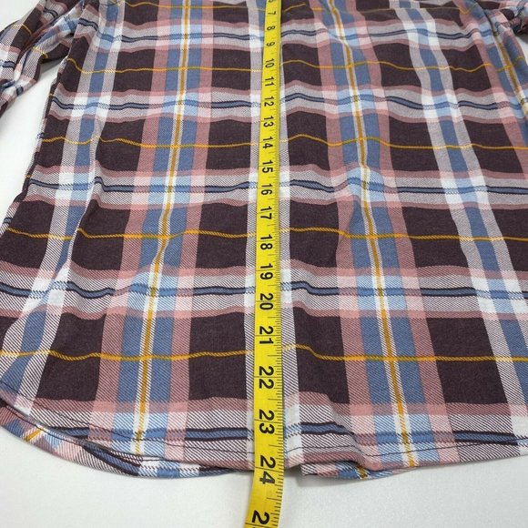 Passport Women Top Medium Plaid Snap Closure Pink Multicolor Roll-Up Long Sleeve - Picture 8 of 10